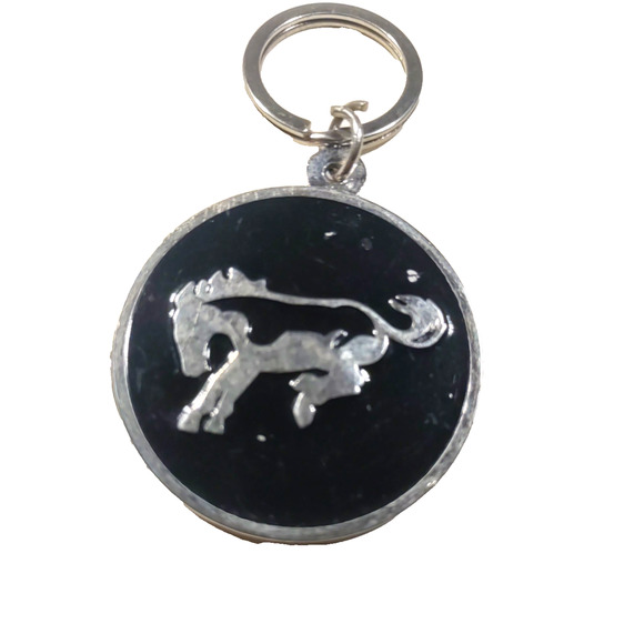 Bronco Keychain Horse Logo Keychain Scratches Black Silver Tone - Picture 5 of 6